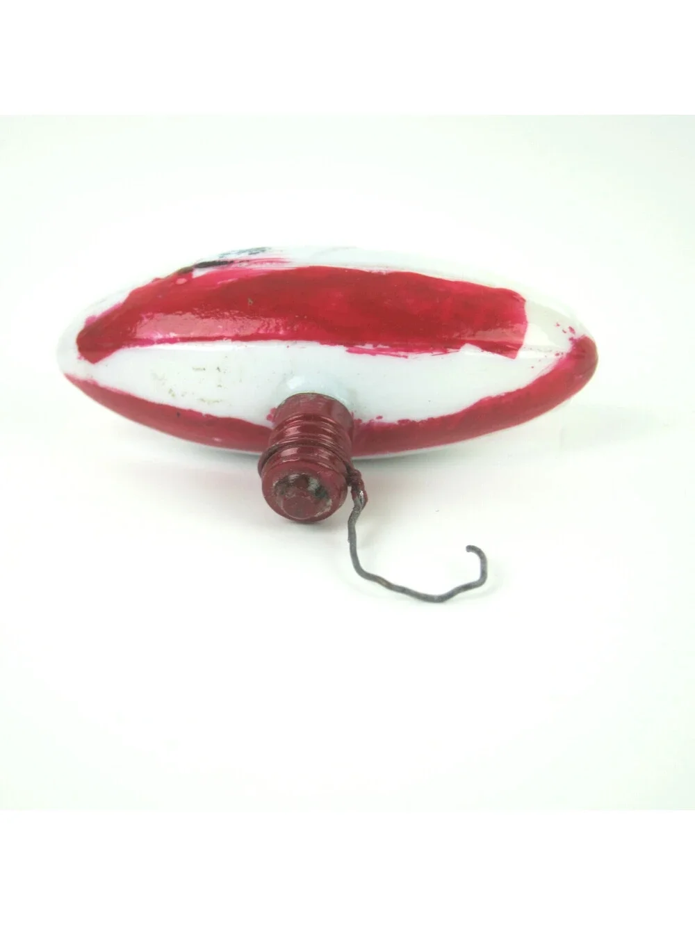 Vintage Milk Glass Zeppelin Bulb Christmas Ornament Red White Stripes Gold Blimp